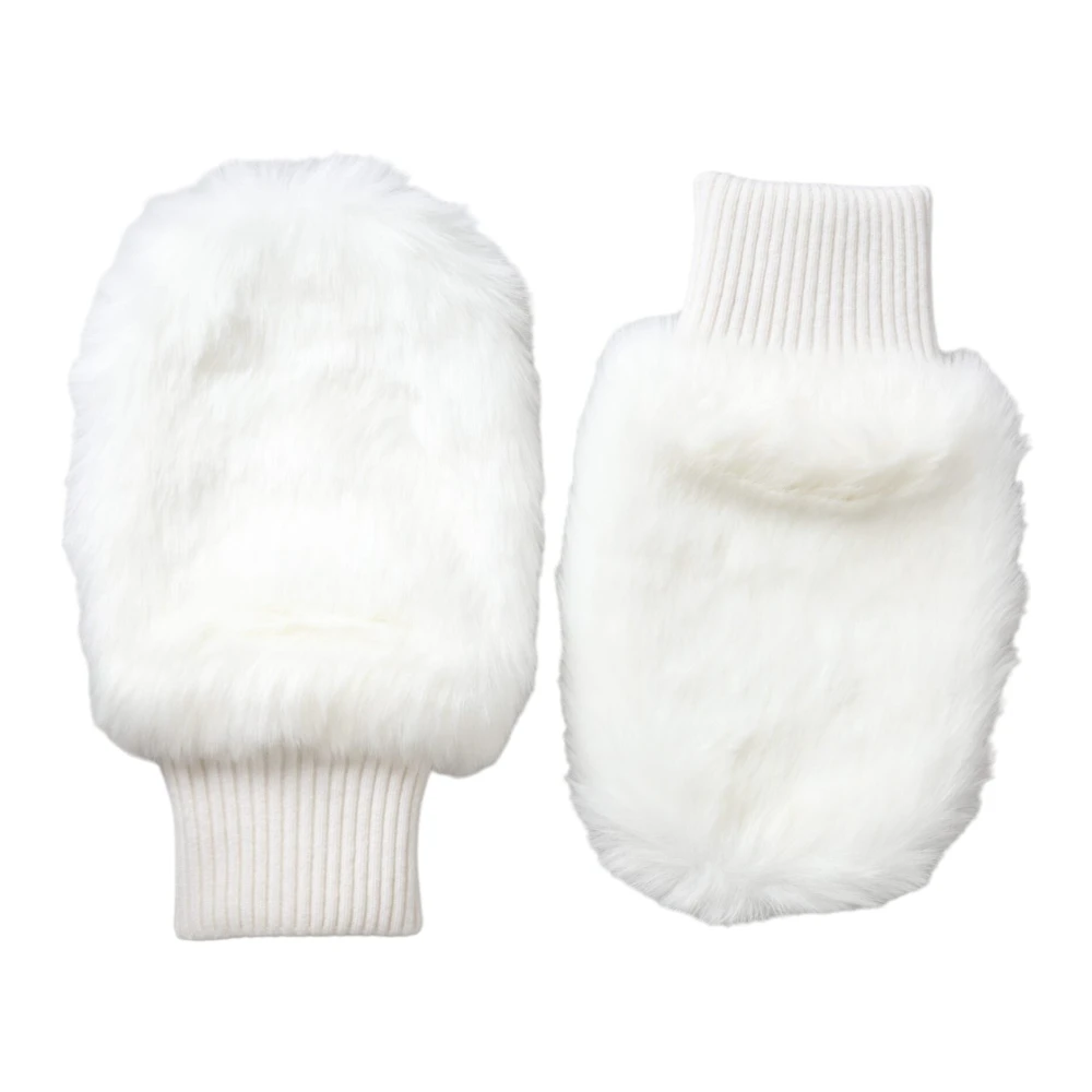 Dolce & Gabbana Women's White Gloves, One Size, Knit Fur Wrist Fingerless Gloves