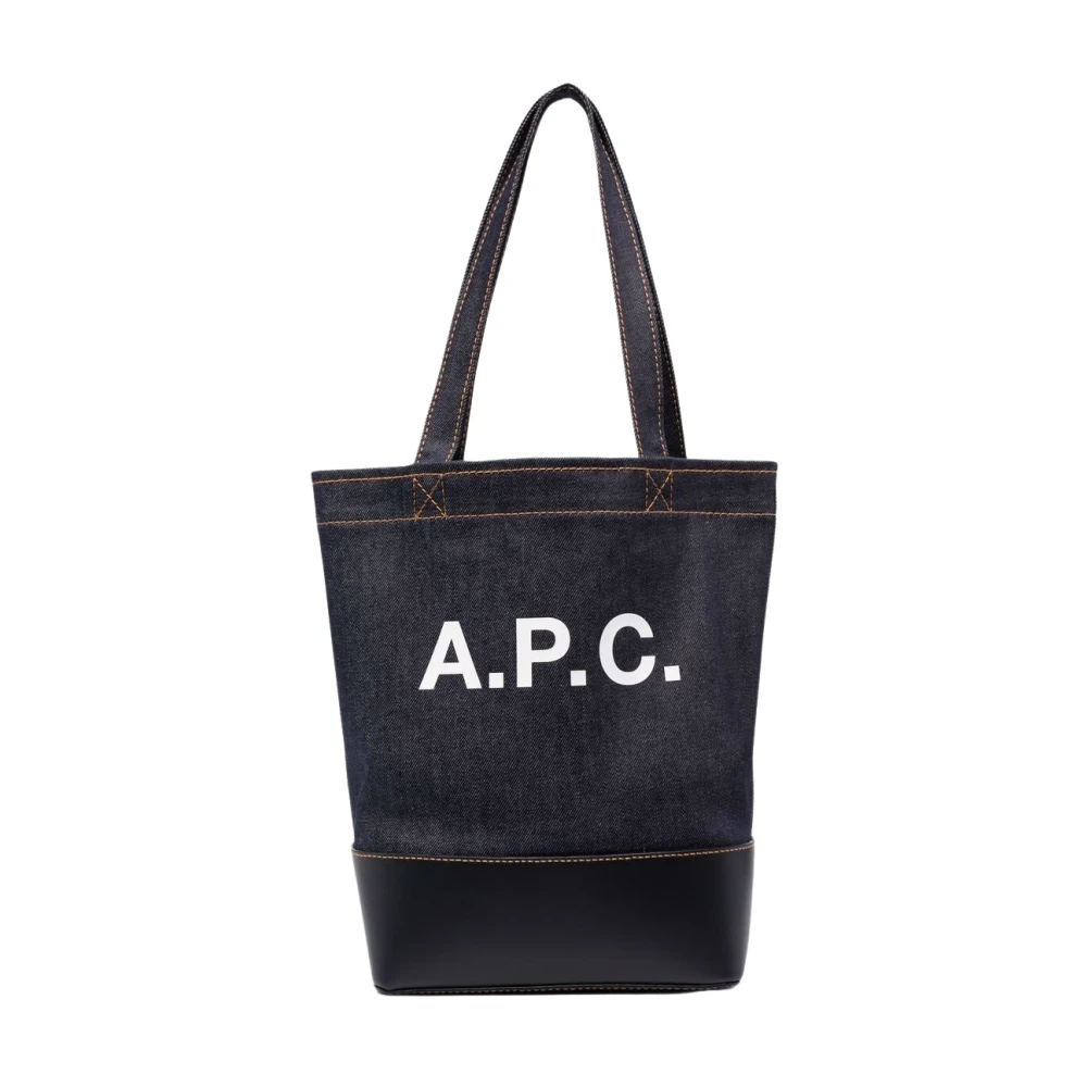 A.p.c. Marinblå Bomull Läder Tote Väska Blue, Dam