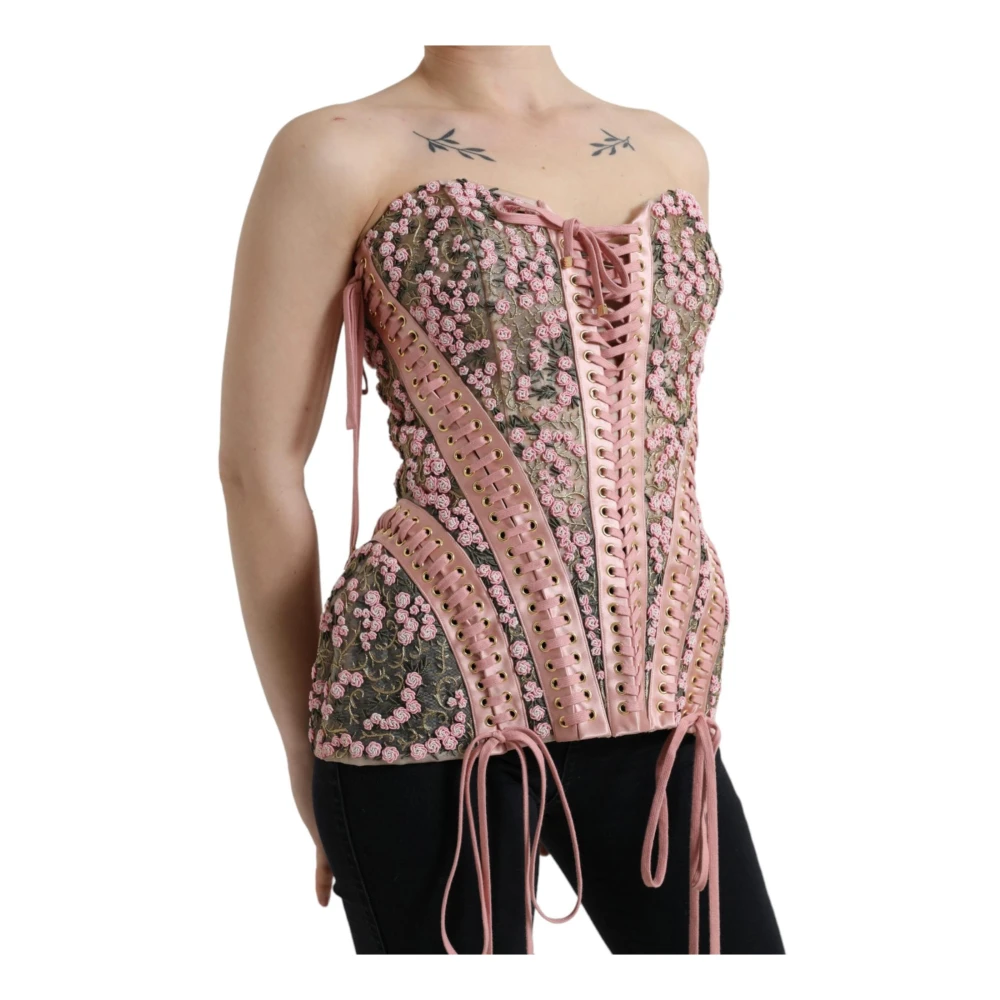 Dolce & Gabbana Bloemenapplicatie Corset Top Pink Dames