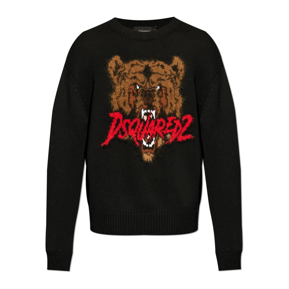 Dsquared2 Men's Black Round-Neck Knitwear, Xl, Wool Jumper