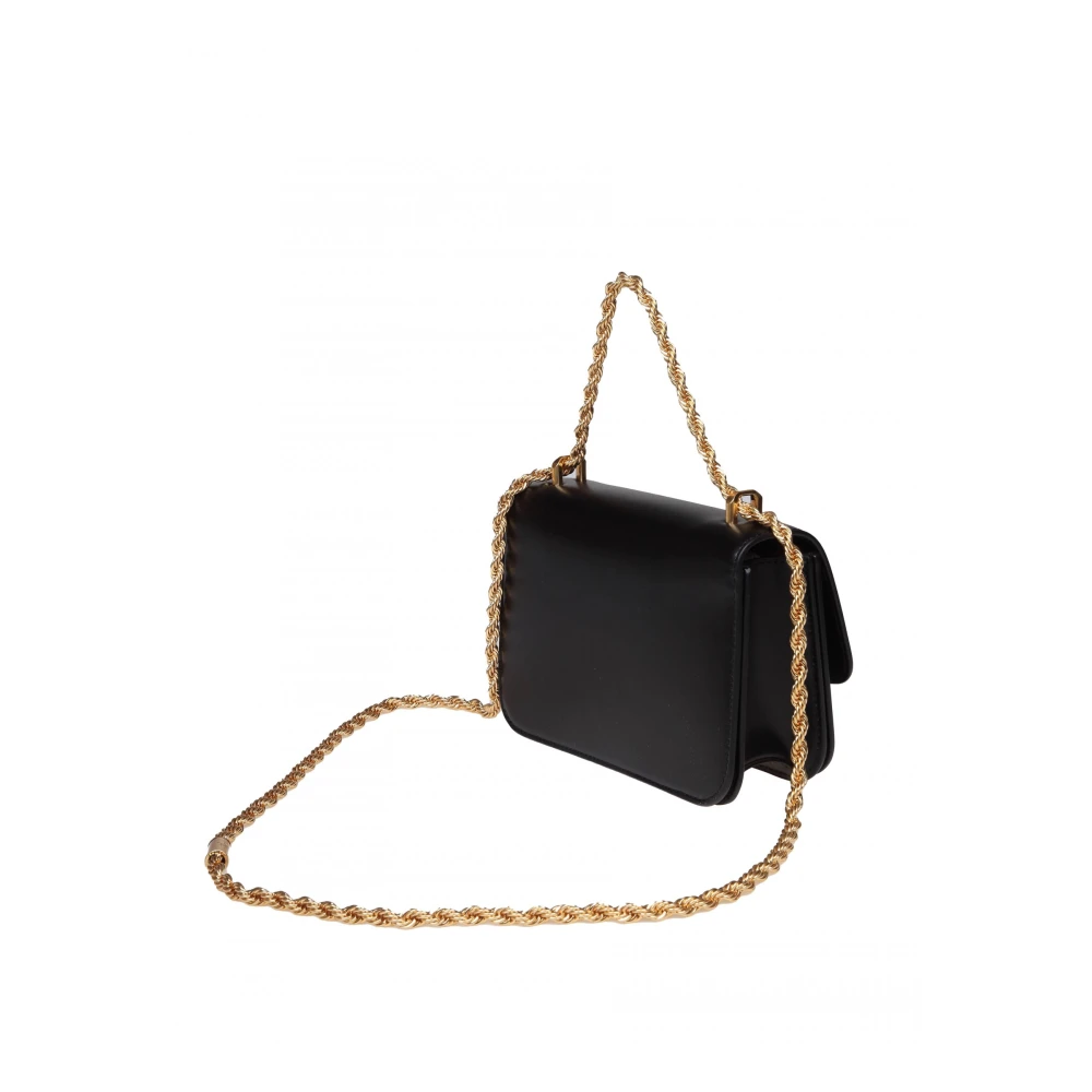 TORY BURCH Zwarte Leren Schoudertas met Dubbel T Logo Black Dames
