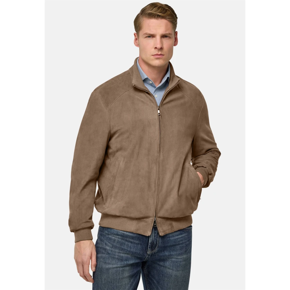 Boggi Milano Bomberjack van echt suède leer Beige Heren