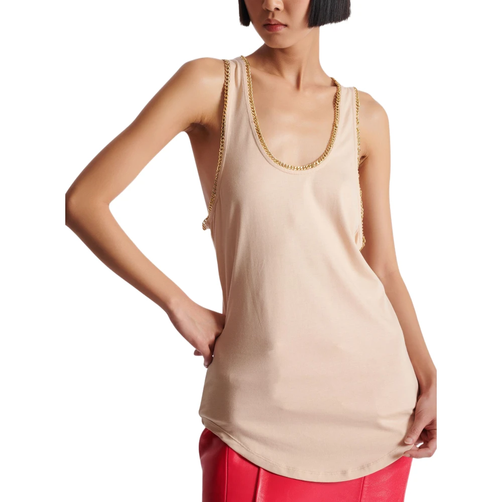 Balmain Relaxte jersey tanktop met kettingen Beige Dames