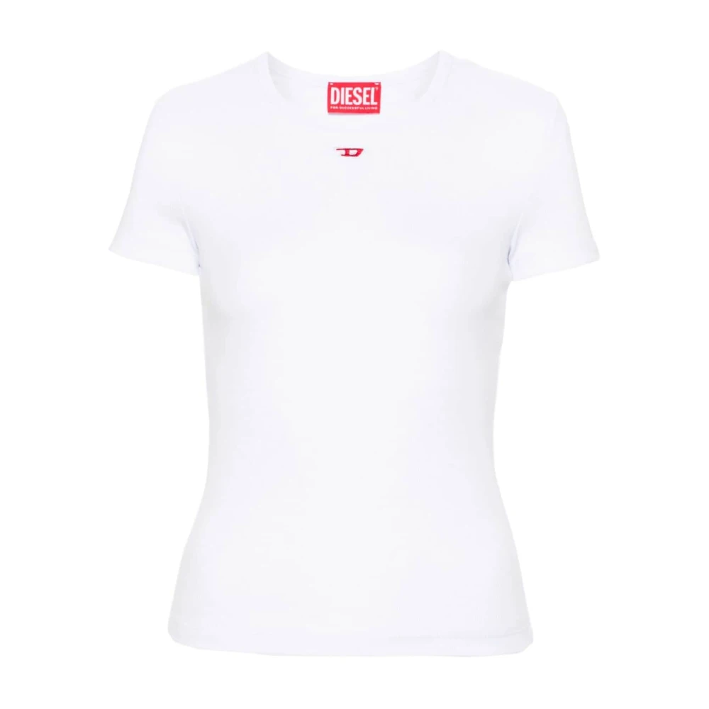Diesel Wit Stretch Katoenen T-shirt met Logo White Dames