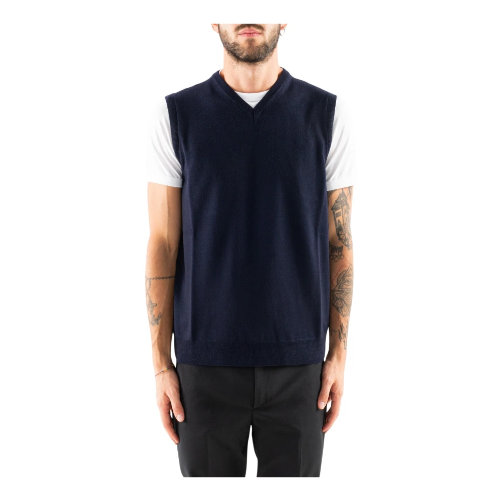 Corsinelabedoli Navy Wol V-Hals Mouwloos Gilet Blue Heren