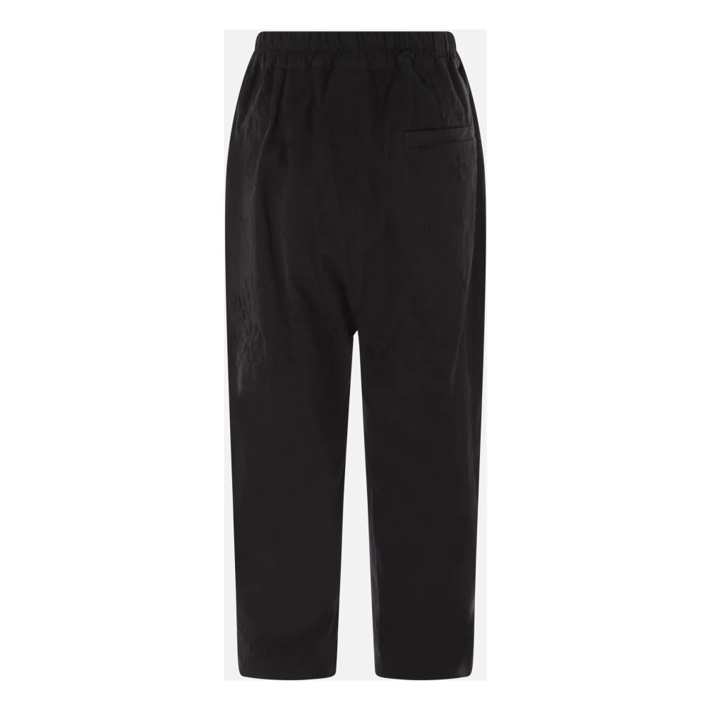 By Walid Zwarte Bloemen Geborduurde Cropped Broek Black Heren