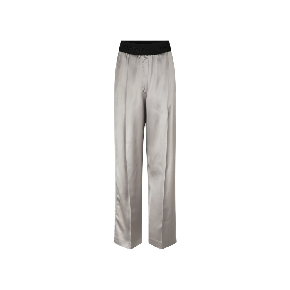 Stine Goya Gray Wide Trousers, Female, S, Luxury Satin Wide-Leg Trousers