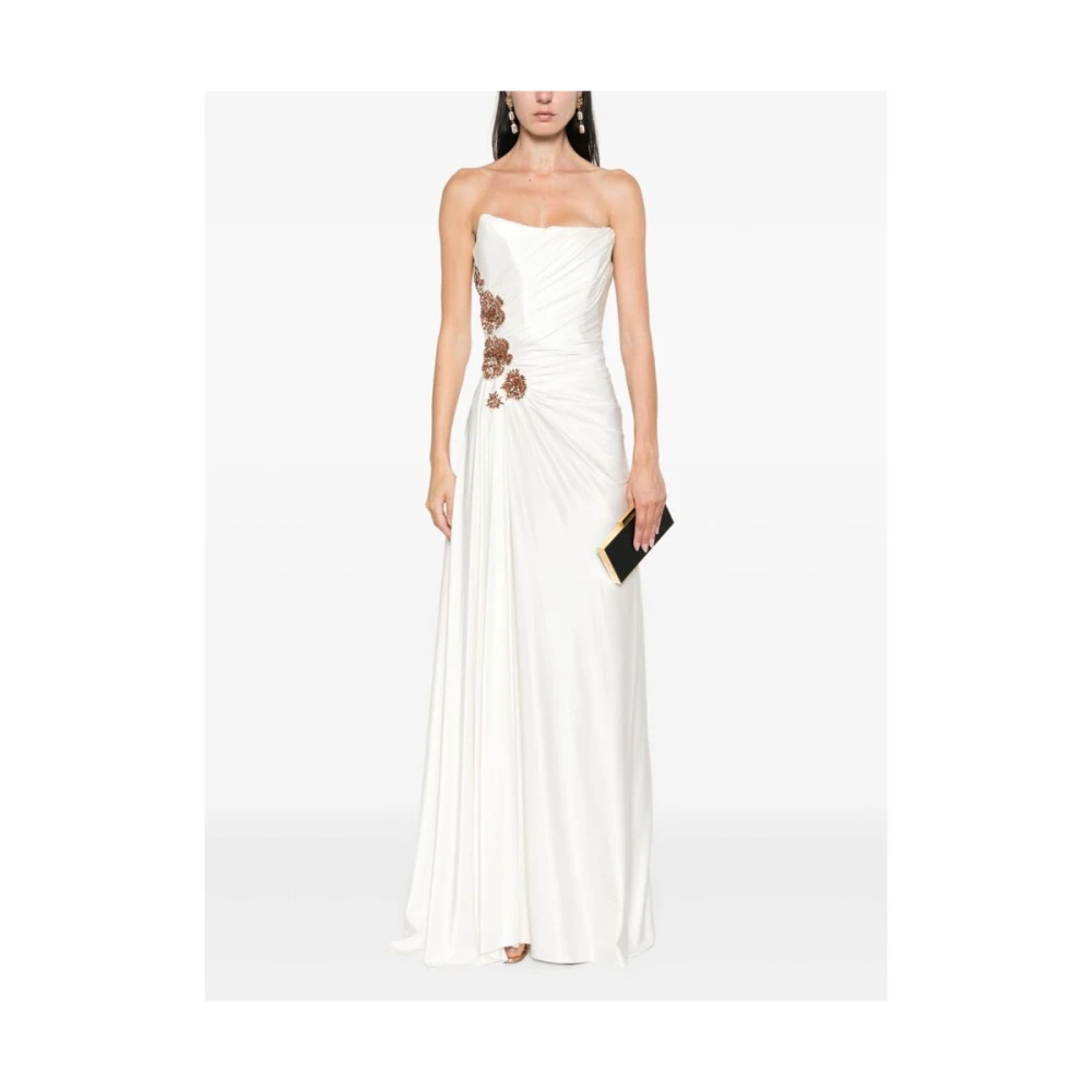 Costarellos Witte Strapless Jurk met Edelstenen White Dames