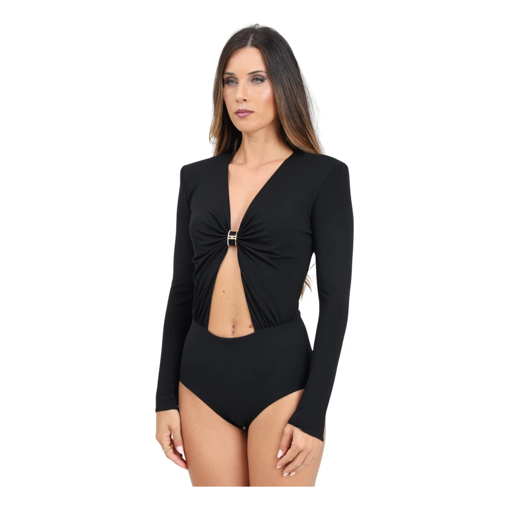 Elisabetta Franchi Zwarte body met lange mouwen en taille-uitsnijding Black Dames