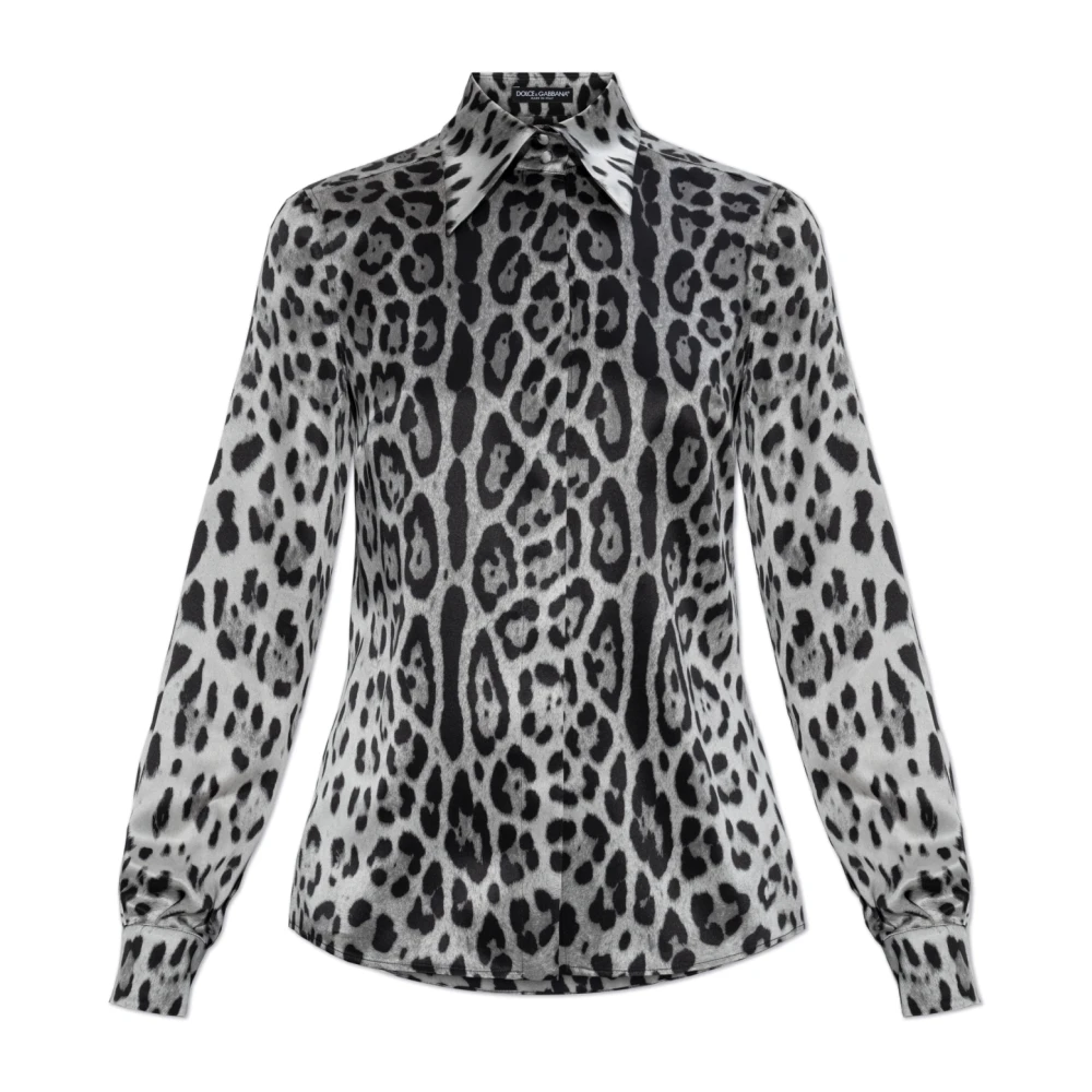 Dolce & Gabbana Zijden shirt met dierenmotief Gray Dames