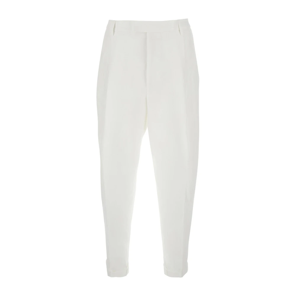 Dolce & Gabbana Mannelijk Wit Te Linnen Broek Met Omgeslagen Zoom