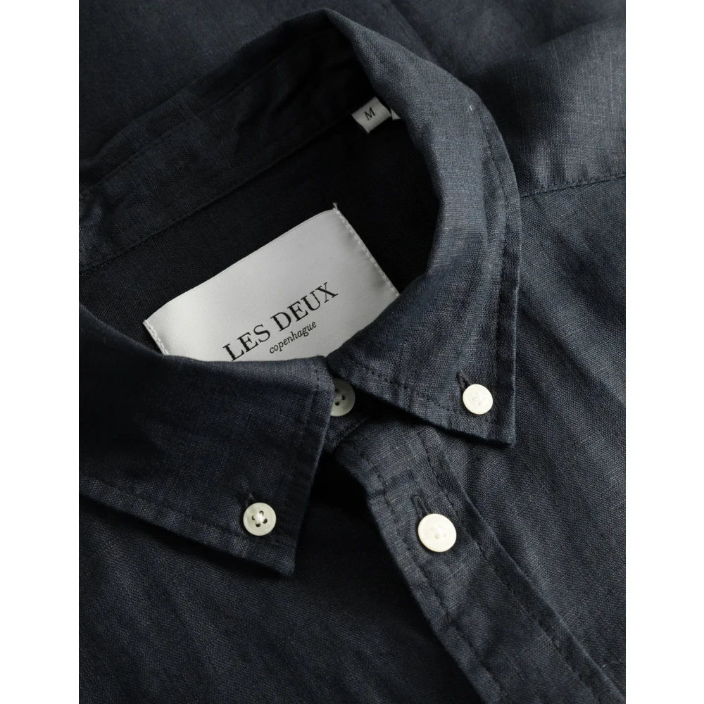 Les Deux Linnen Shirt Kris Geborduurd Logo Blue Heren