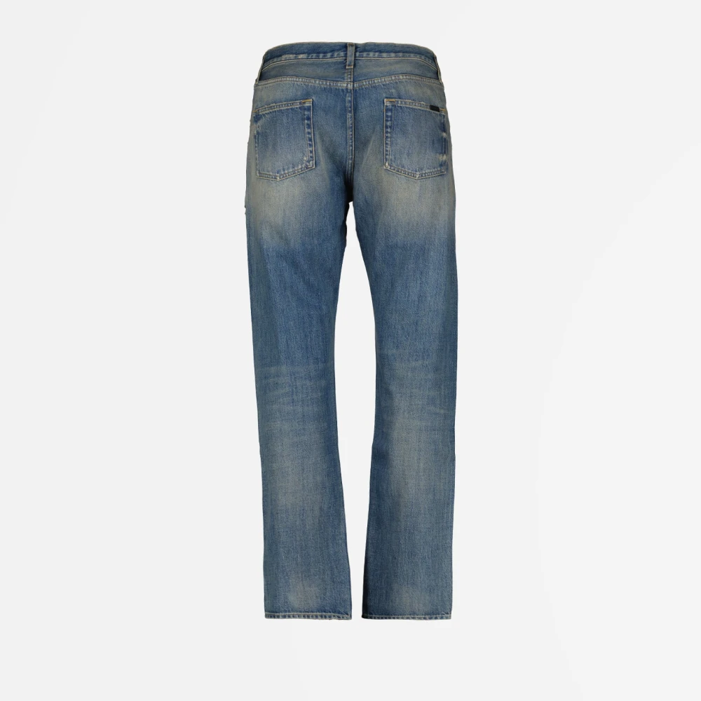 Saint Laurent Blauwe Gewassen Denim Straight Cut Jeans Blue Heren