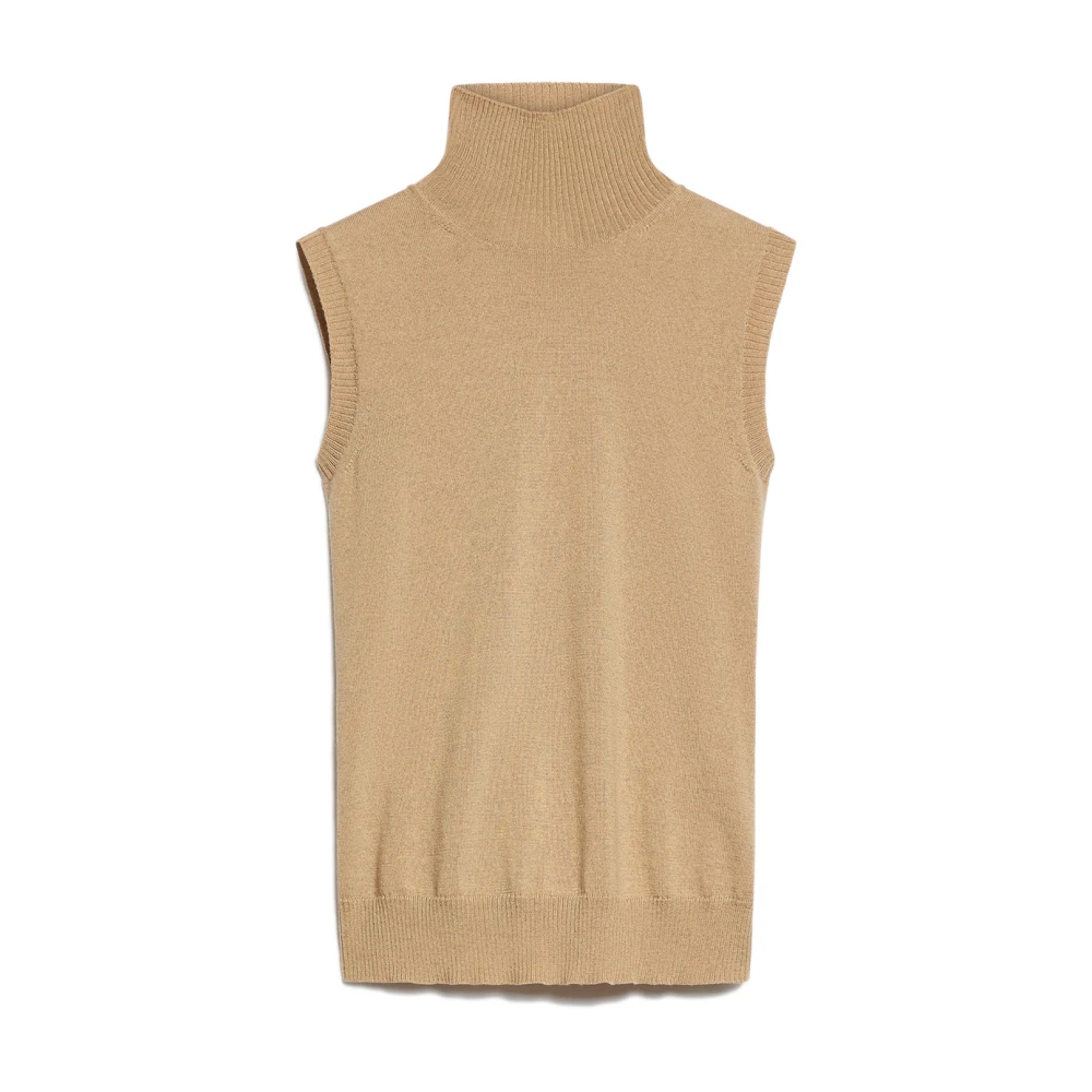 Sportmax Damen Beige Ärmelloser Rollkragenpullover