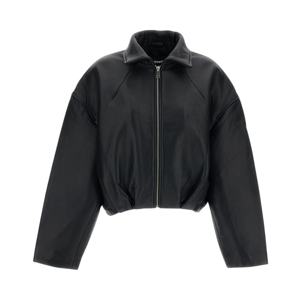Rotate Birger Christensen Collared Boxy Jacket - Female - Leather Jackets - Black - M - Jackets