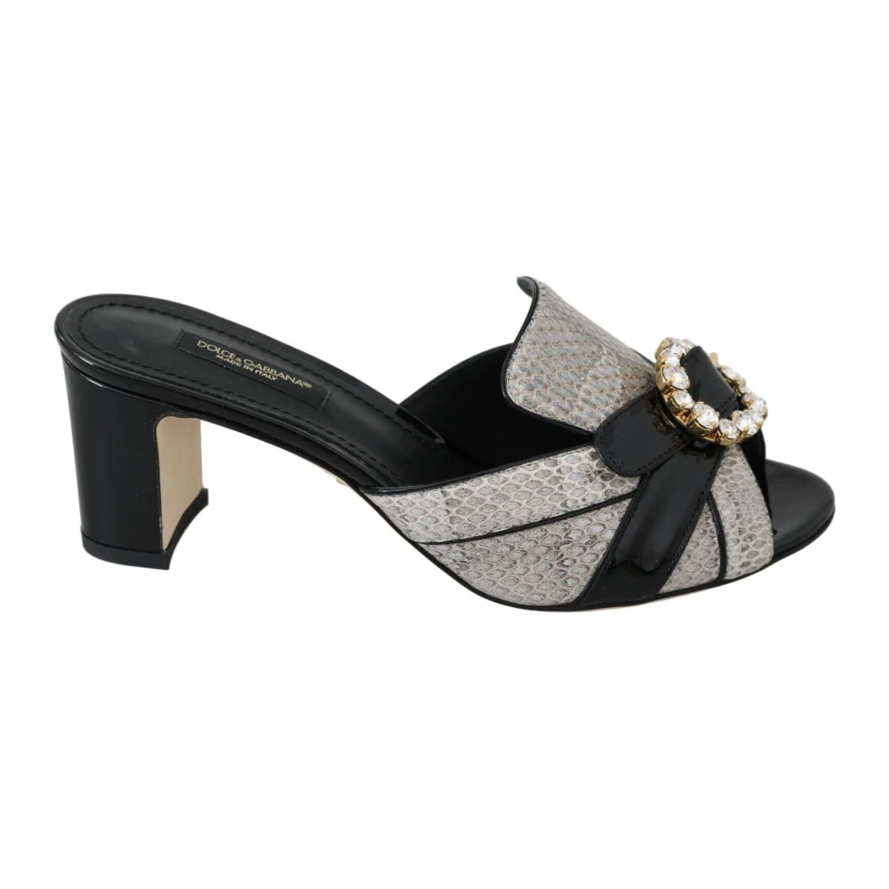 Dolce & Gabbana Women's Multicolor Heeled Mules, 4 Uk, Exotic Leather Crystal Sandals