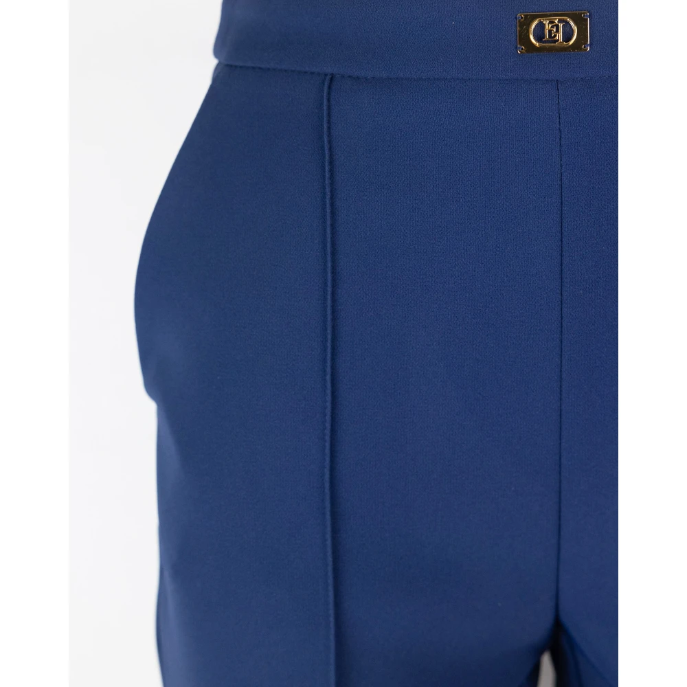 Elisabetta Franchi Blauwe Slim Fit Broek met Gouden Metalen Detail Blue Dames