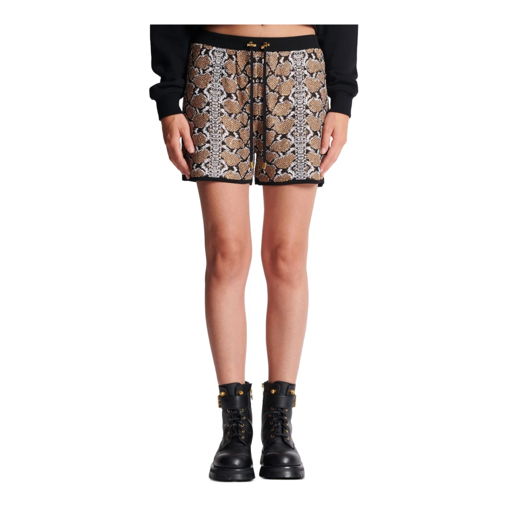 Balmain Snakeskin Knit Shorts Brown Dames