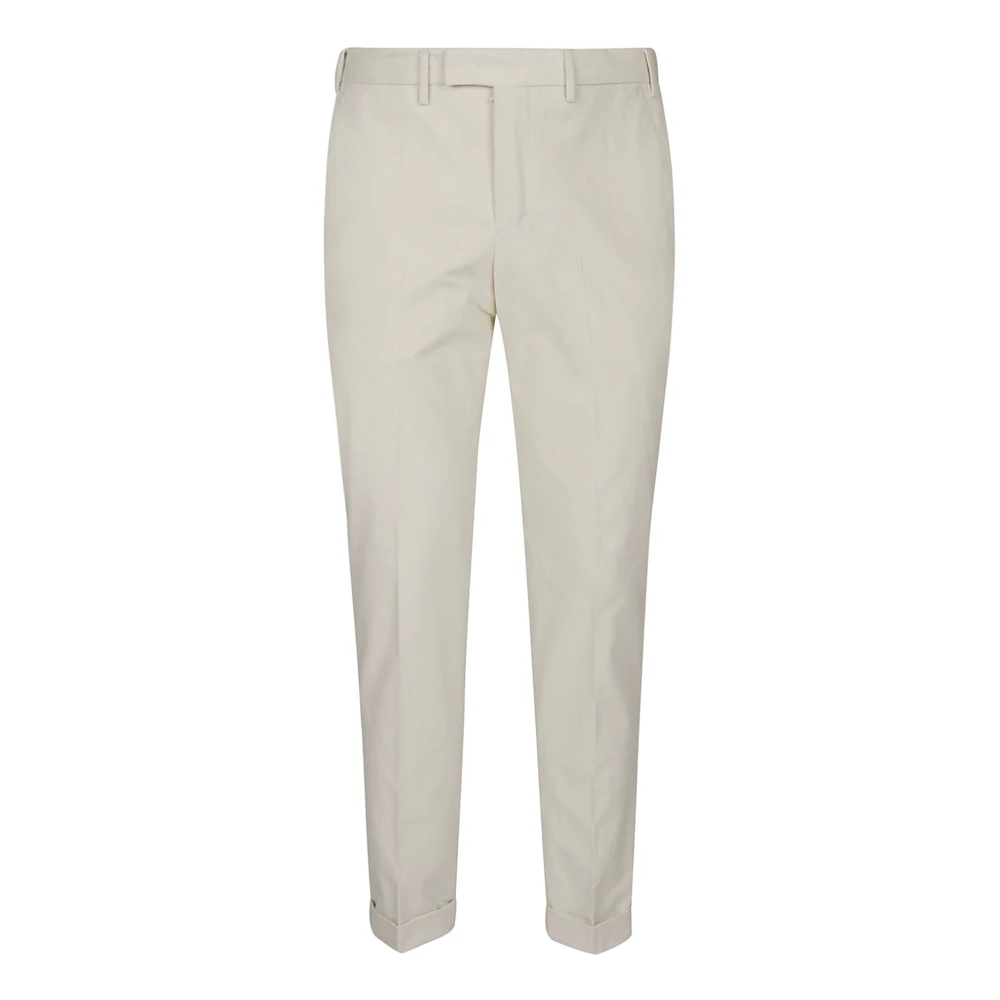 PT Torino Slim Fit Fluwelen Broek met Geribbelde Afwerking White Heren