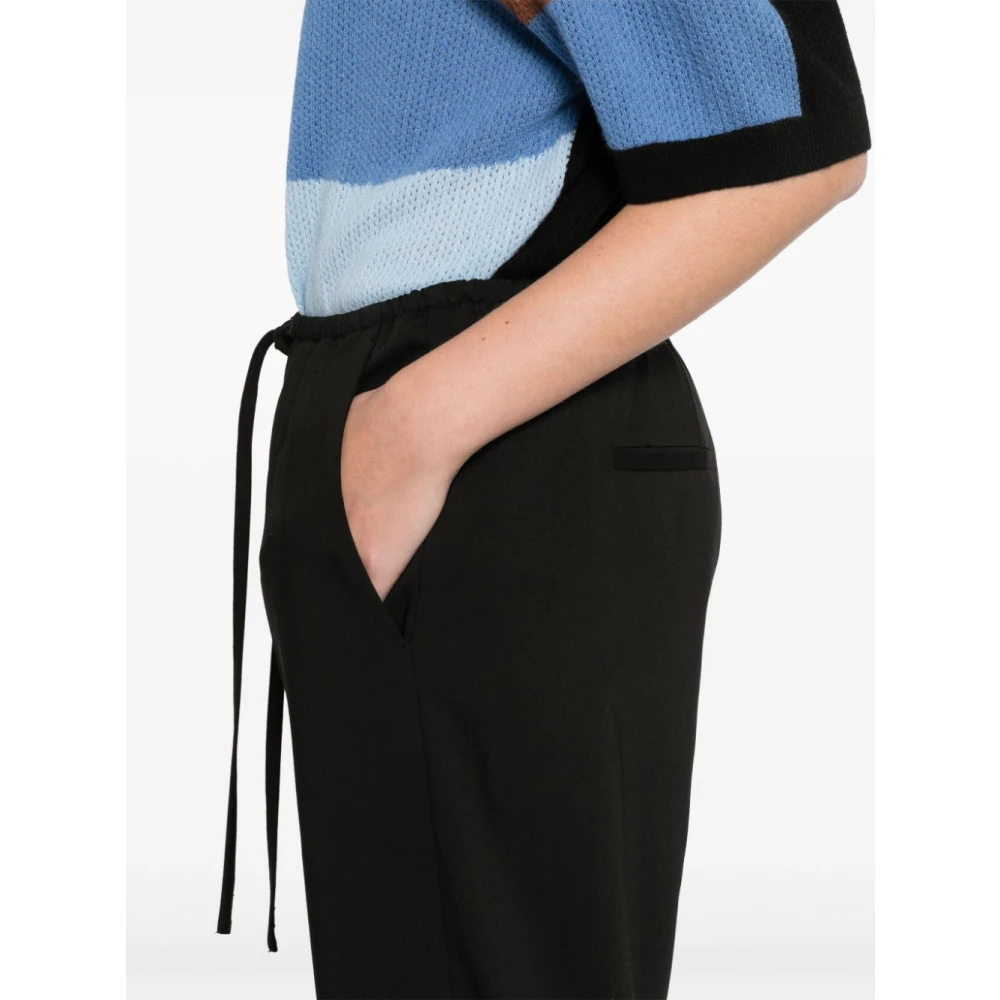Forte Zwarte Elastische Twill Viscose Wol Broek Black Dames