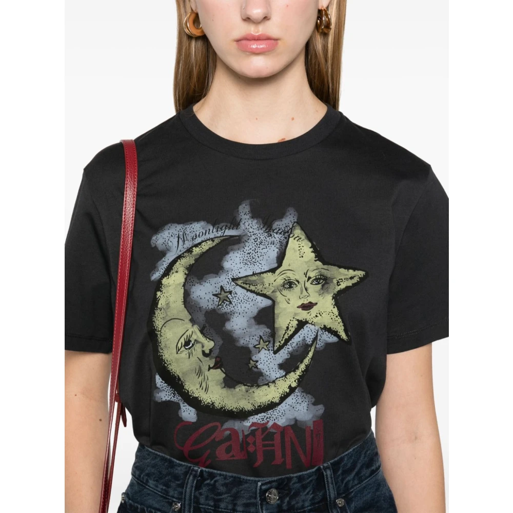 Ganni Vintage Moonlight Zwarte T-shirt Black Dames