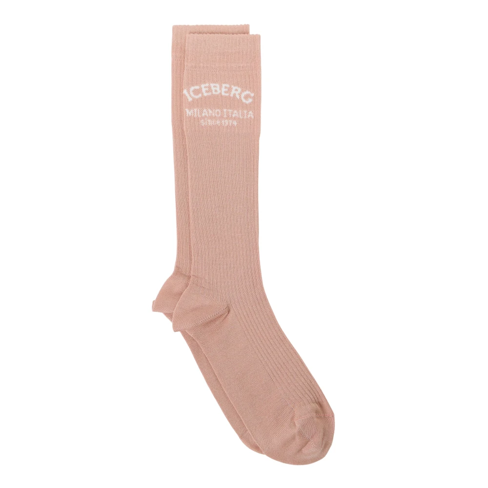 Iceberg Blush sok met jacquard Milano Italia logo Pink Dames