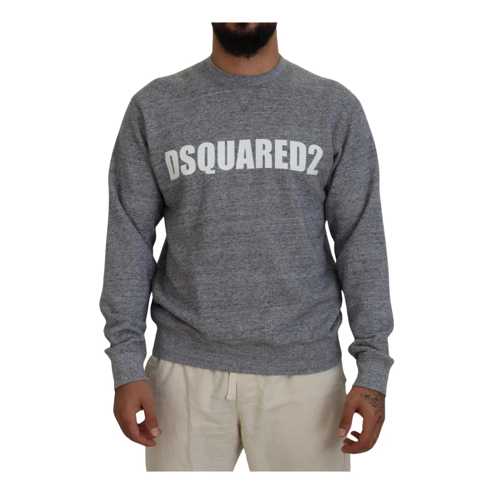 Dsquared2 Grijze Kristalversierde Crew Neck Sweater Gray Heren