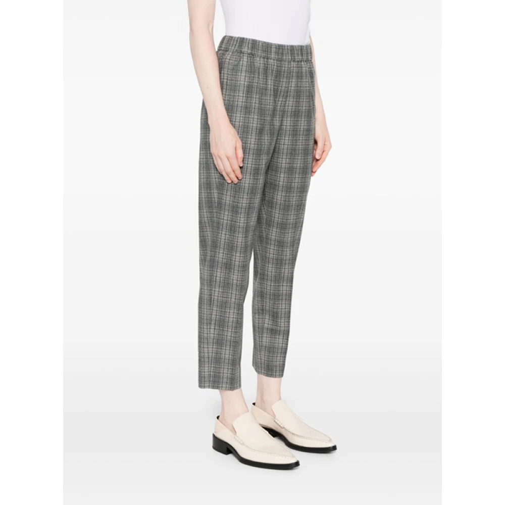PESERICO Slim Fit Tartan Check Wool Trousers Gray Dames