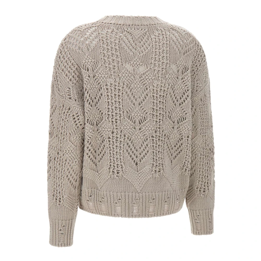 Kaos Grijze Wollen Trui met Haaksteek Beige Dames