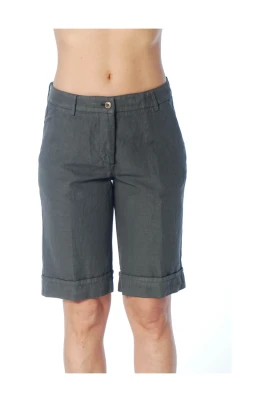 Bermudashorts i linne och bomull med uppvik