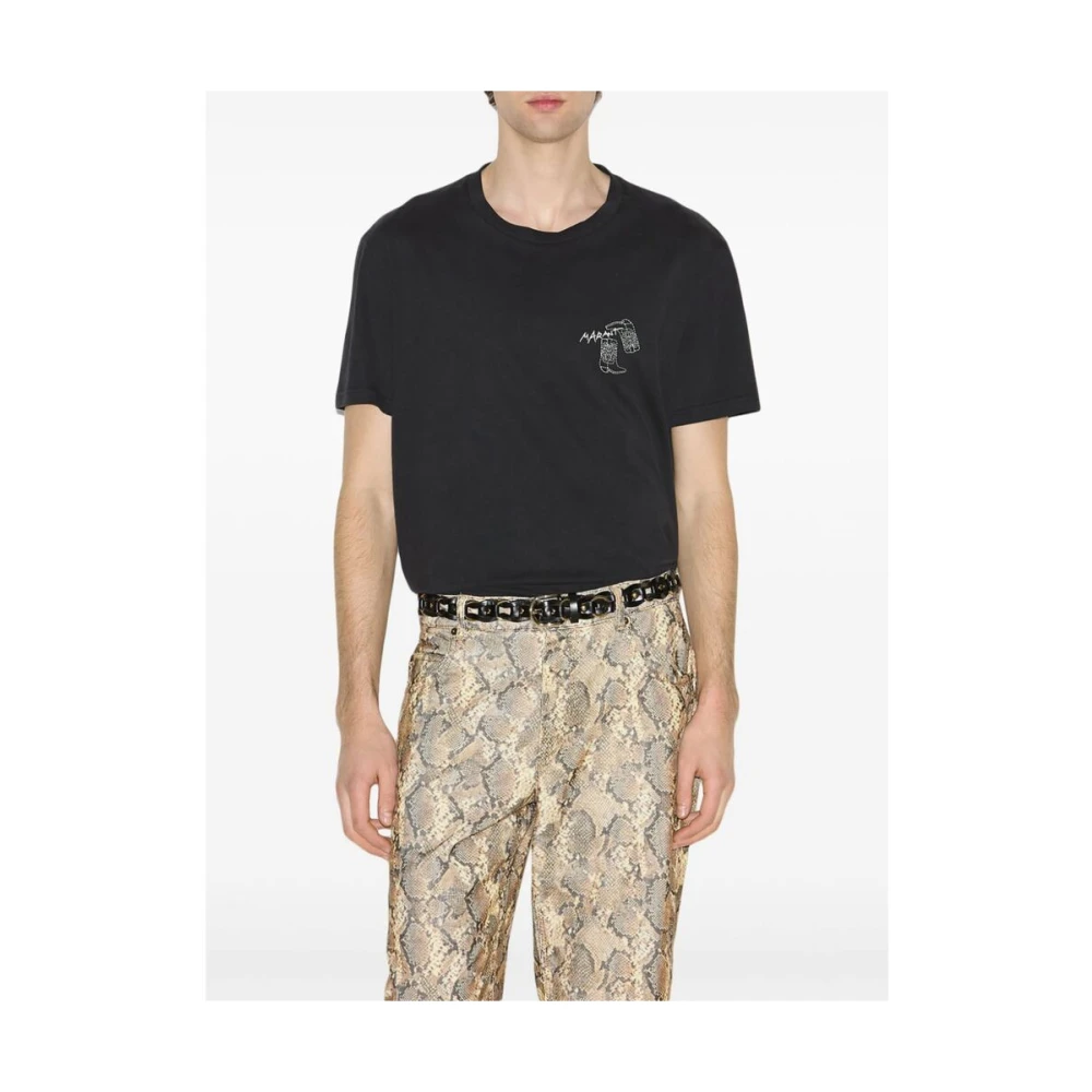 Isabel marant Zwarte Katoenen Logo Geborduurd T-shirt Black Heren
