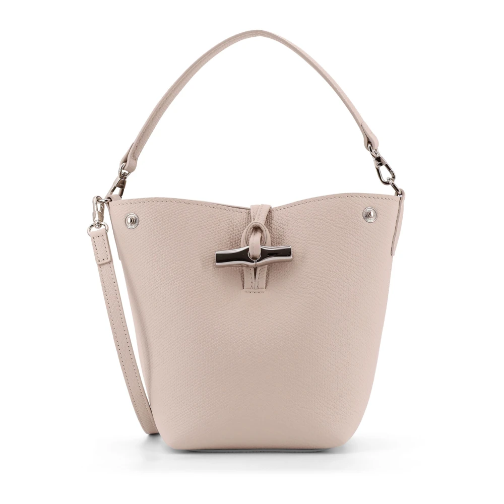 Longchamp Leren Bucket Tas met Drukknopen Beige Dames