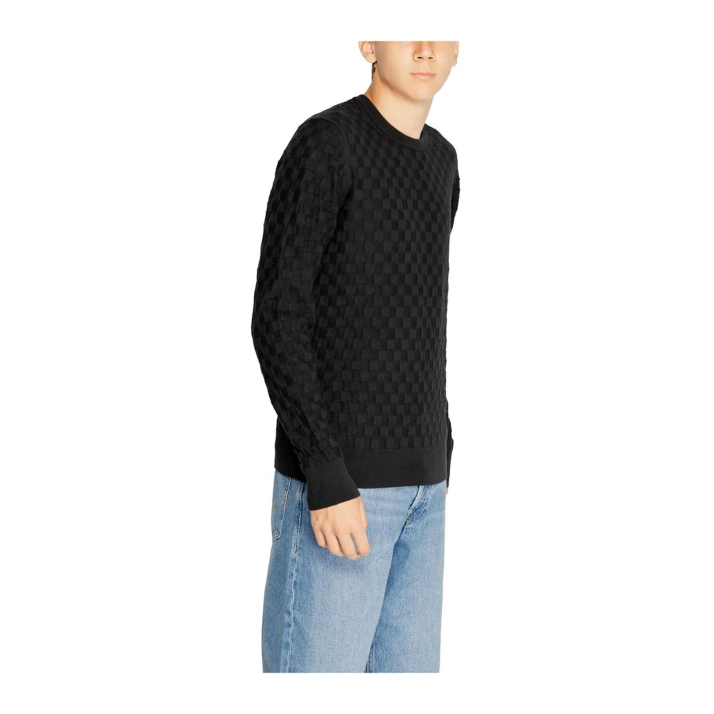 Calvin Klein Zwarte Katoen Wol Gebreide T-Shirt Black Heren