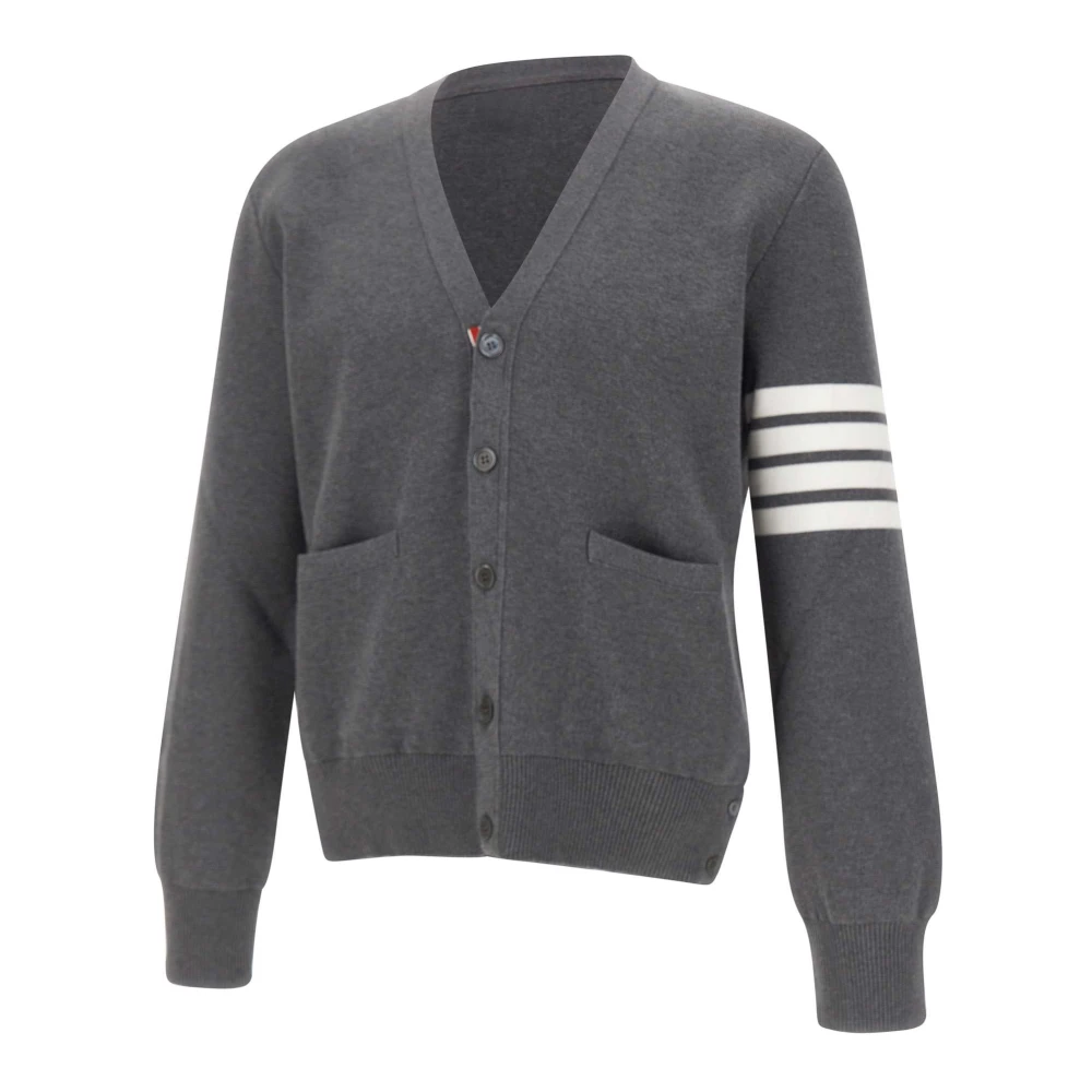 Thom Browne Men's Gray Cotton Crepe 4-Bar Milano Stitch Cardigan - Cardigans - M - Knitwear