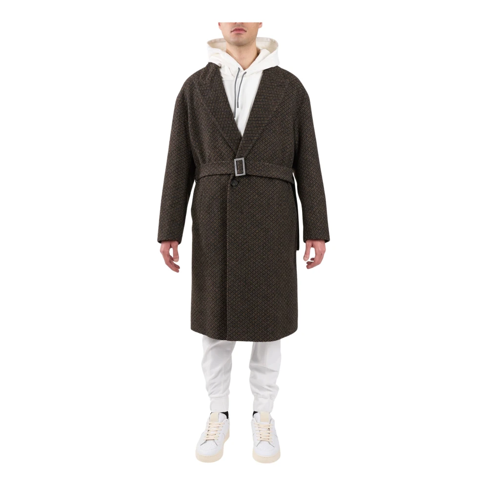 Hevo Wollen jas met riem Brown Heren