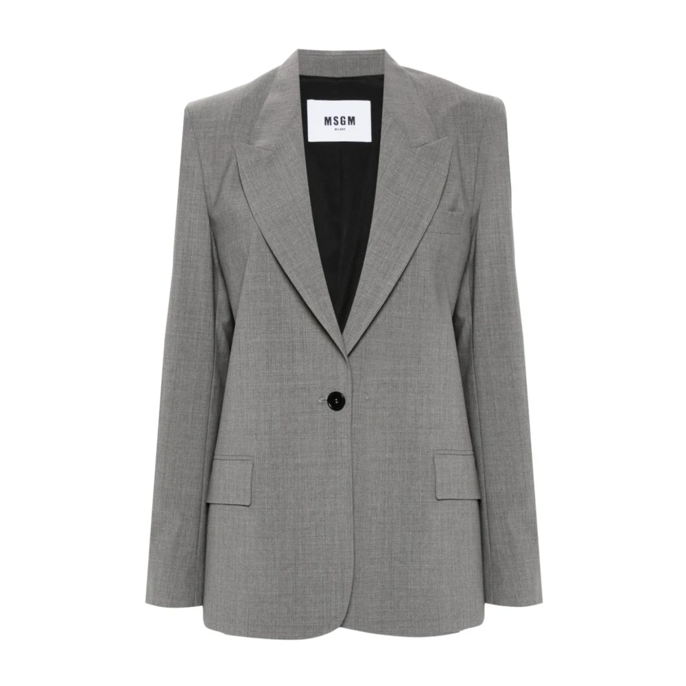 Msgm Grijze Wollen Jas Slub Textuur Gray Dames