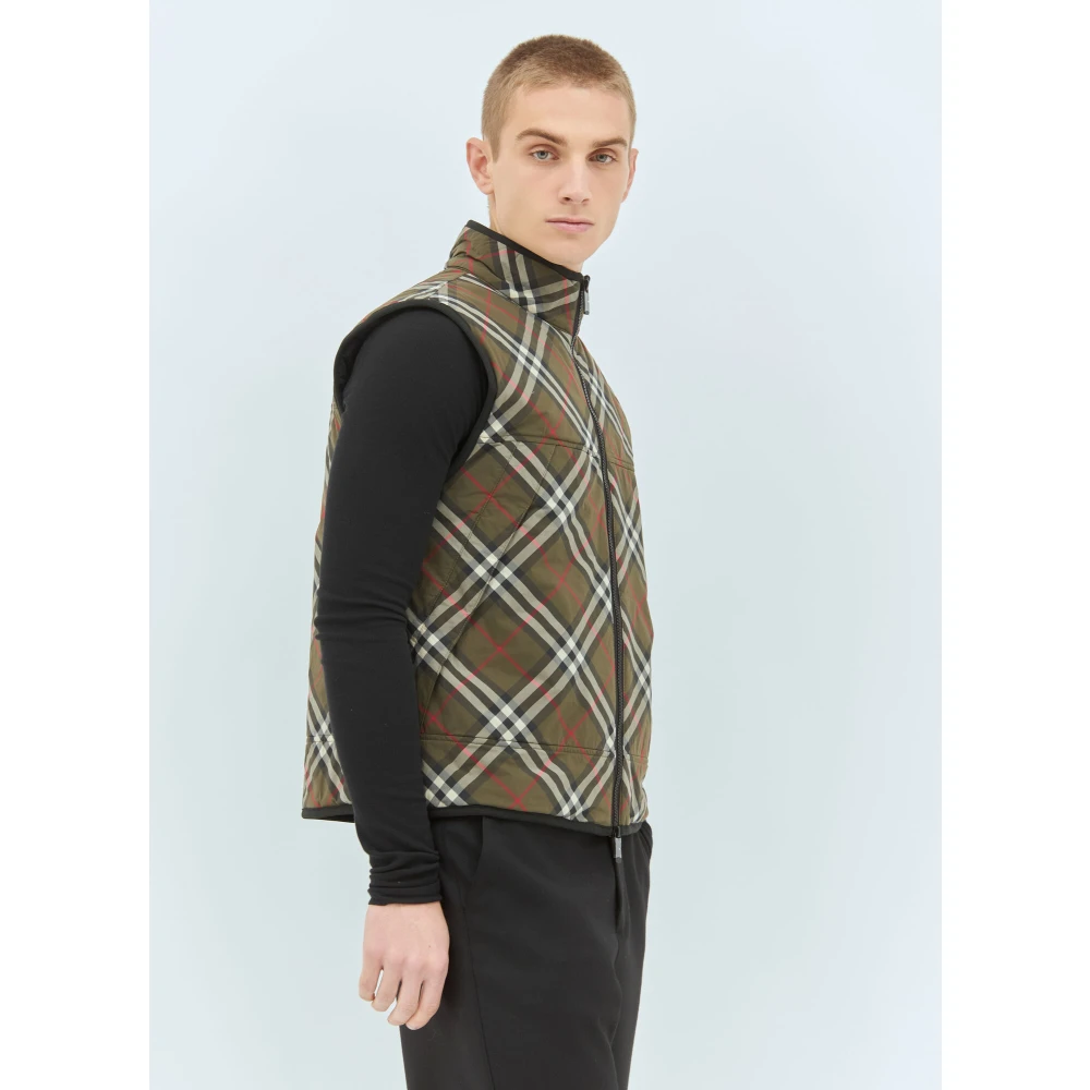 Burberry Geruite Gewatteerde Gilet met Oversized Zakken Green Heren