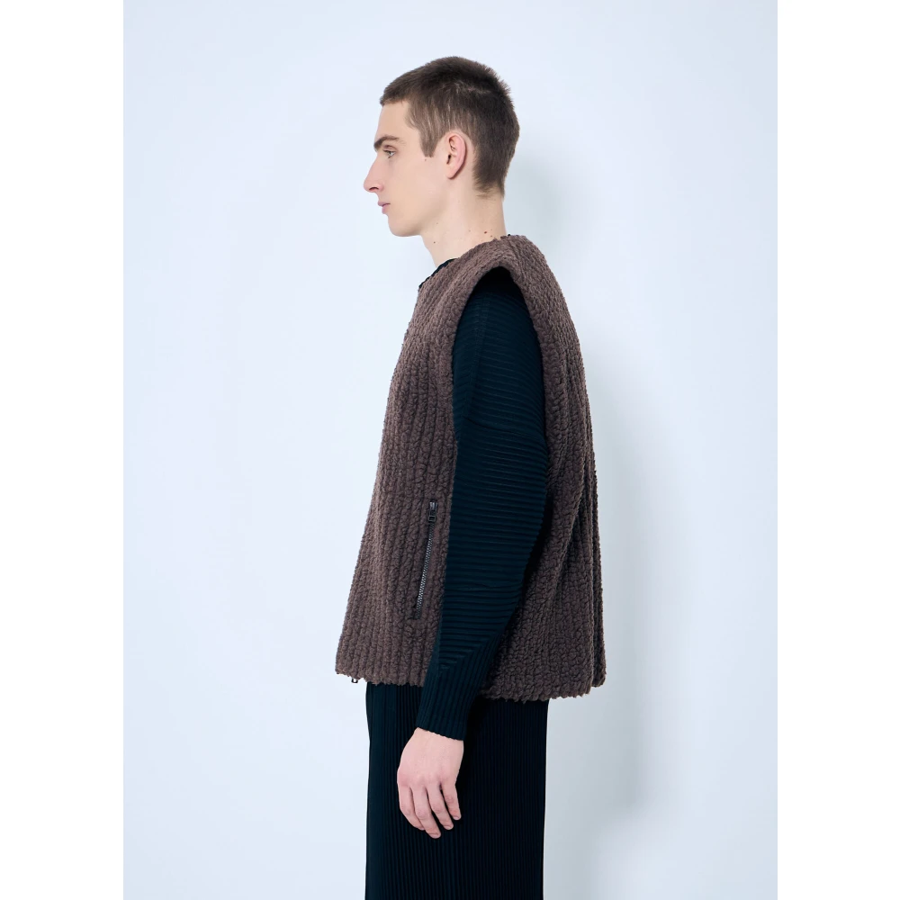 Issey Miyake Geribbelde Fleece Gilet met Ritszakken Brown Heren