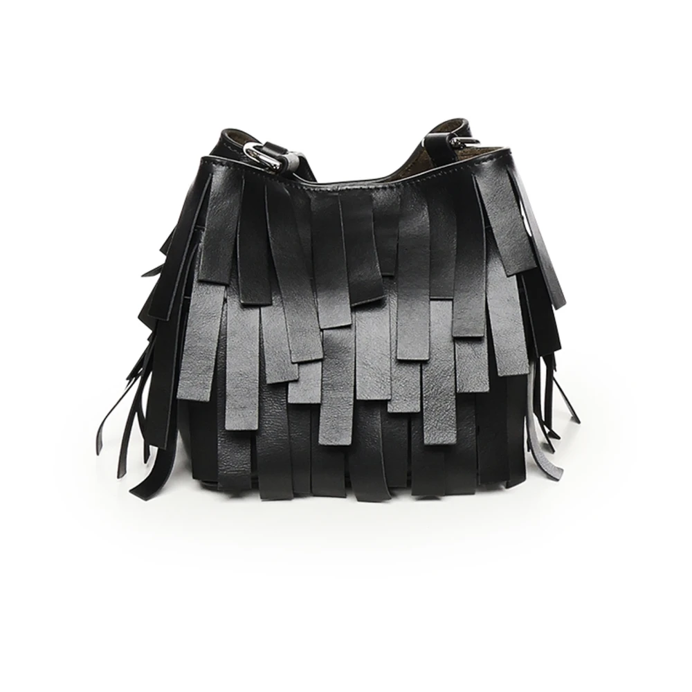 Hogan Zwarte Mini Franje Tas Black Dames