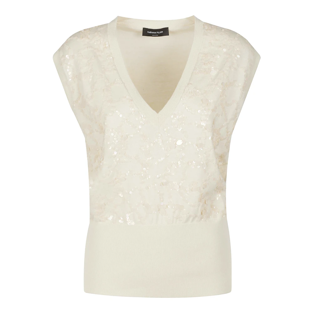 Fabiana Filippi Stijlvolle V-hals Mouwloze Trui Beige Dames