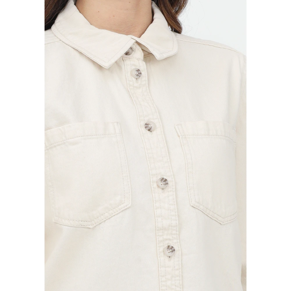 Only Beige Denim Overhemd met Lange Mouwen Beige Dames