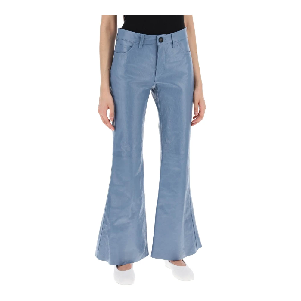 Marni Wijde Leren Broek Dames Stijlvol Blue Dames