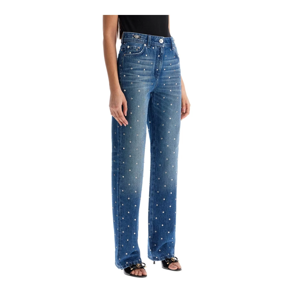 Versace Kristal Stud Straight Jeans Blue Dames