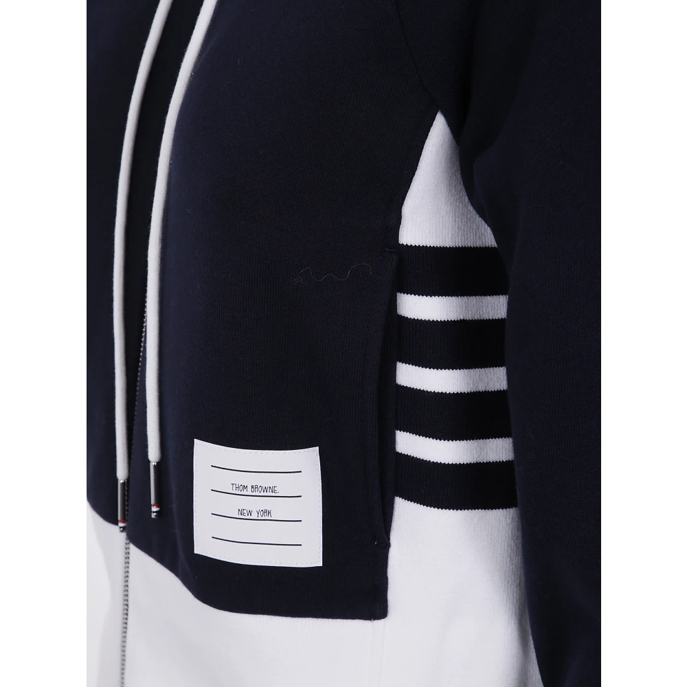 Thom Browne Kleur Blok Rits Hoodie met 4 Bar Blue Dames