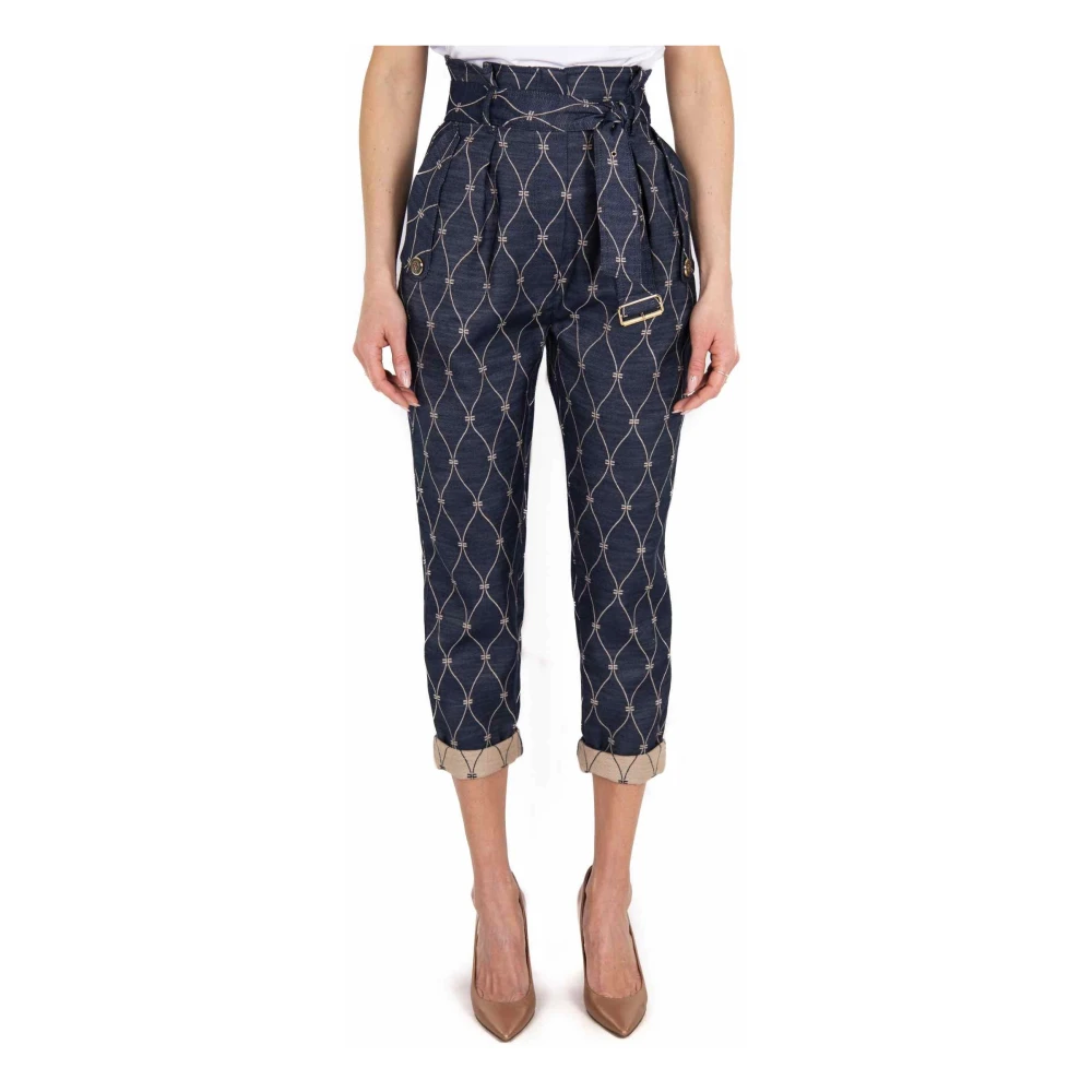 Elisabetta Franchi Hoge taille denim broek met riem Blue Dames