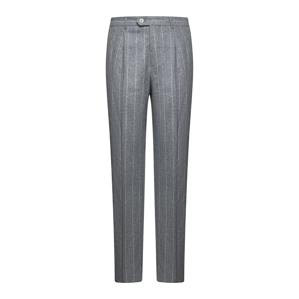 BRUNELLO CUCINELLI Pinstriped Flanellen Broek Licht Grijs Gray Heren