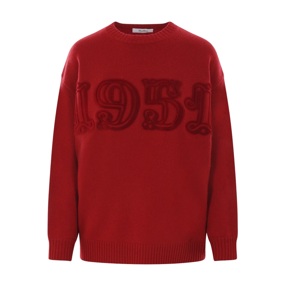 Max Mara Röd Oversized Tröja med Flocked Motif Red, Dam