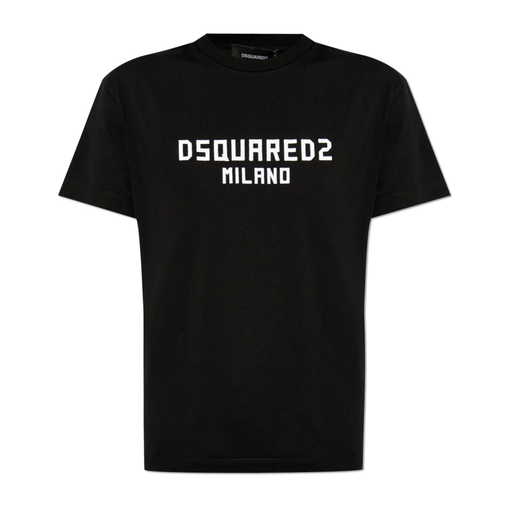 Dsquared2 T-shirt met logo en fluwelen afwerking Black Dames