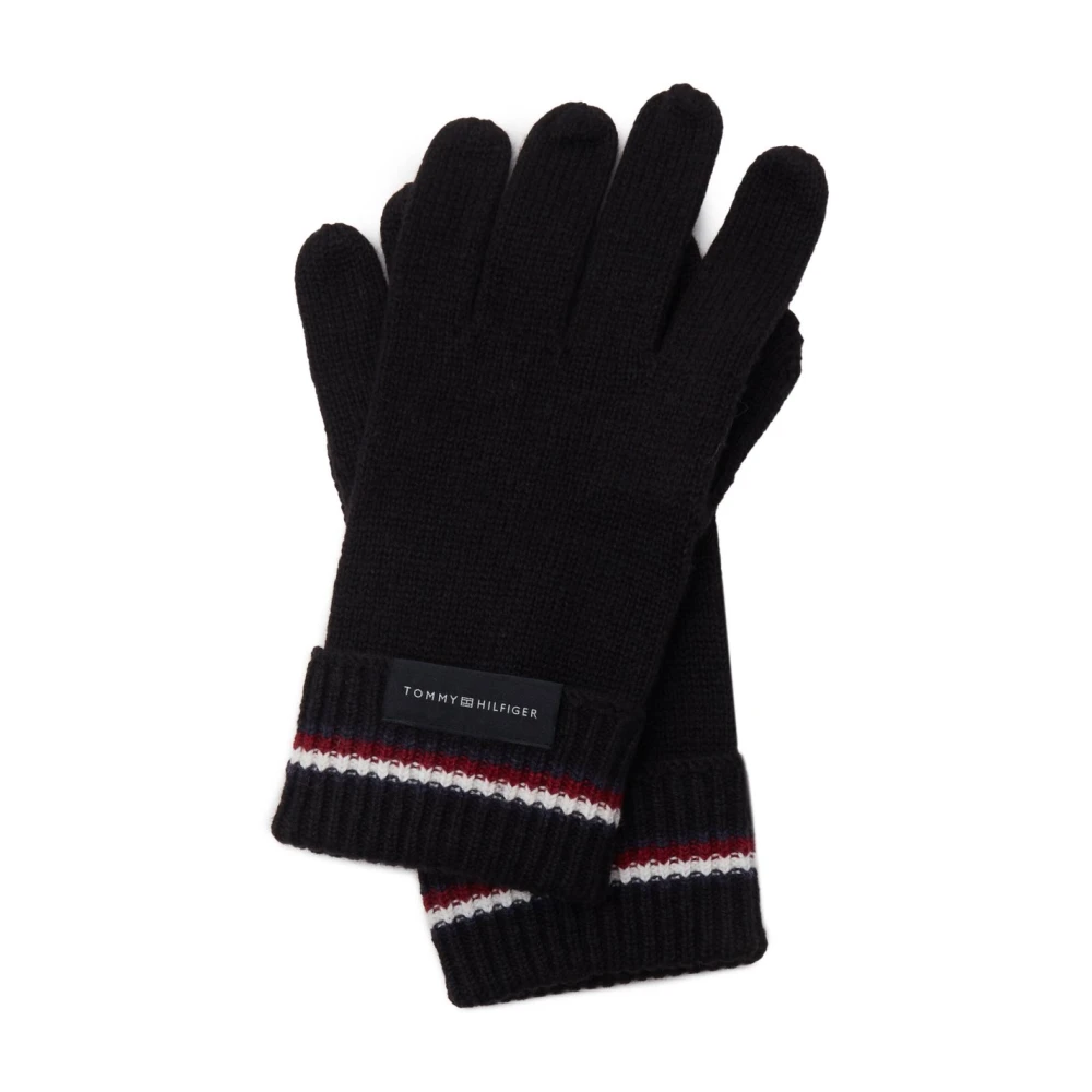 Tommy Hilfiger Wollen Handschoenen Zwart Gestikt Logo Black Heren
