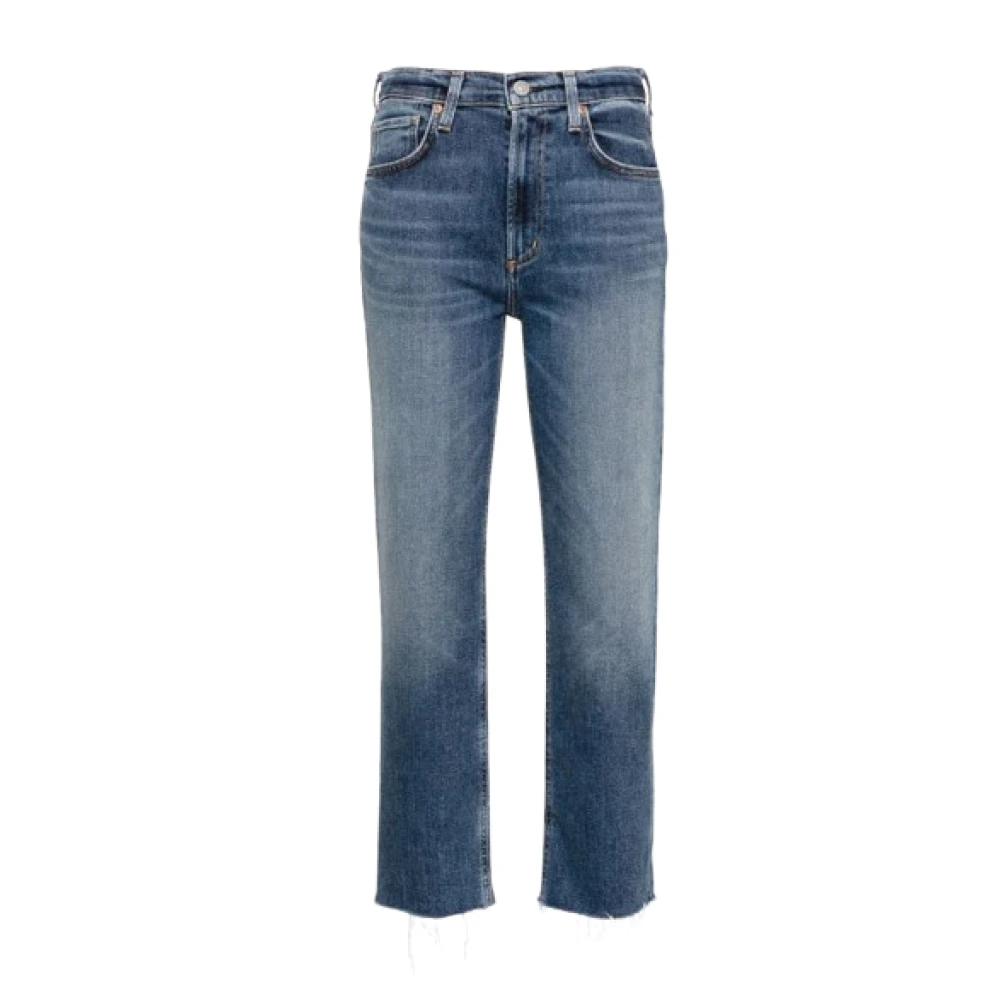 Citizens of Humanity Vervaagde Denim Cropped Jeans met Whiskering Blue Dames